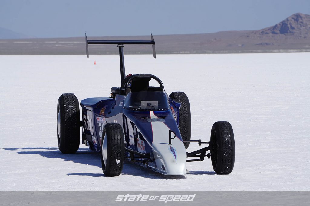 Speed record setting roadster at the salt flats