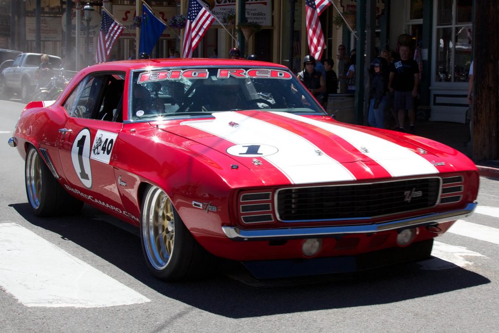 The Camaro z28 driving in the streets