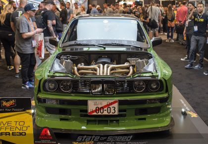 Rebellion Forge Racing E30 at Meguiar's Booth for SEMA 2019 with Live to Offend bodykit
