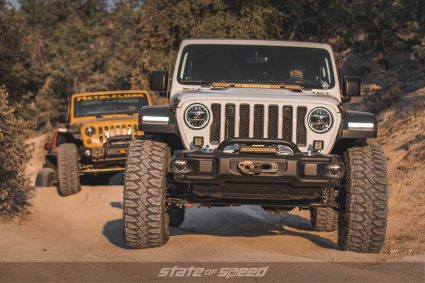 Lineup of Jeeps going trailing