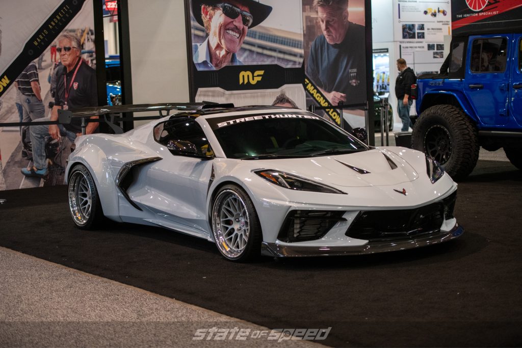 TJ Hunt Streethunter white Widebody C8 Corvette at SEMA 2021