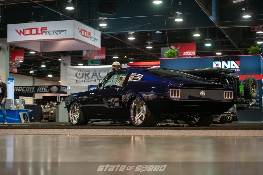 Blue Fastback Mustang at SEMA 2021