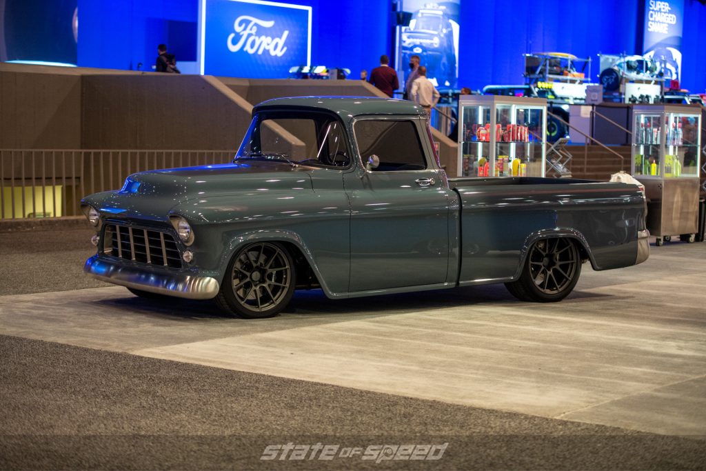 Green Chevy Cameo Carrier at SEMA 2021