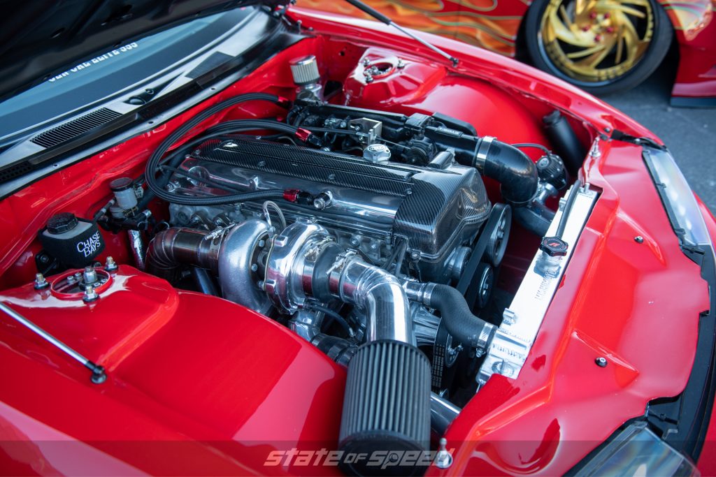 Red 2JZ VVti Engine S14 Silvia 240sx at SEMA 2021