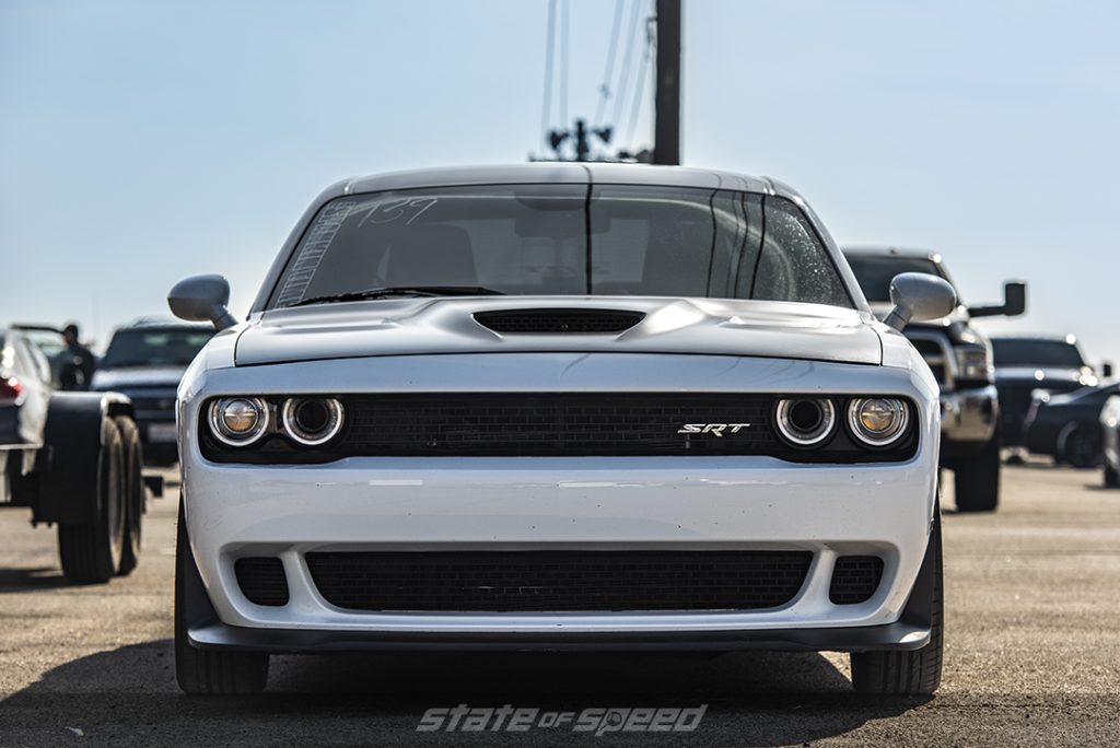 White Dodge Challenger SRT front end