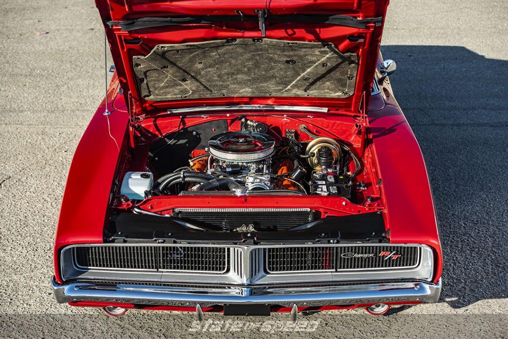 red '69 dodge charger engine bay