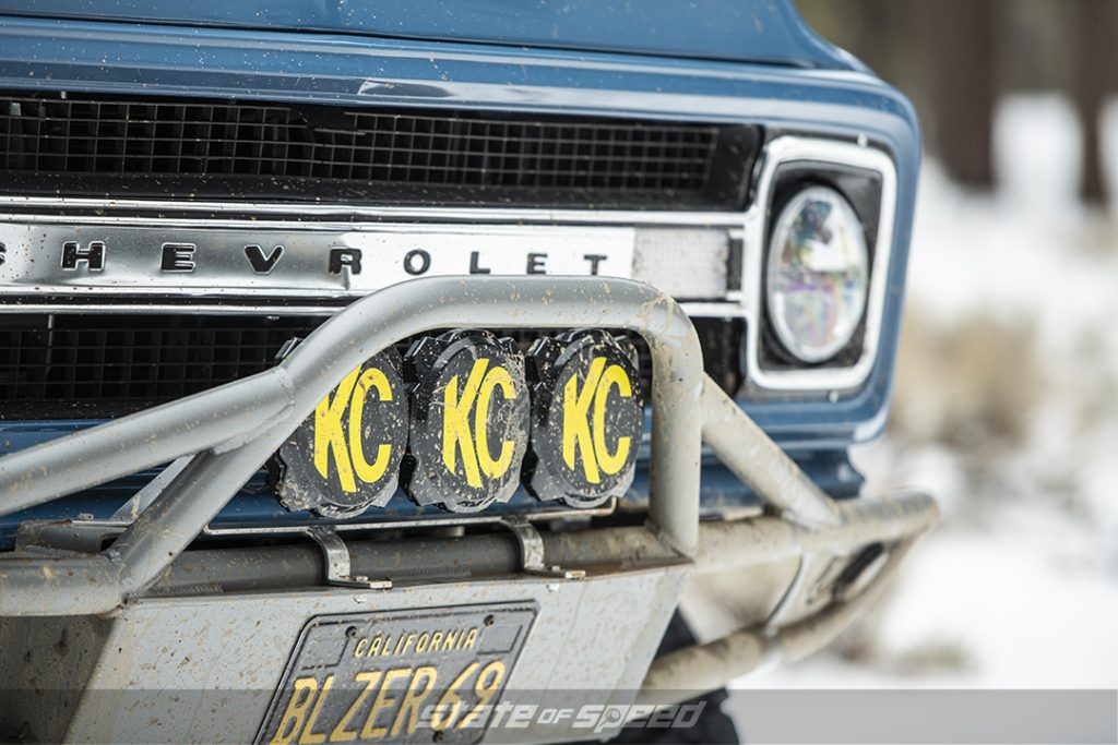 cavalry blue 1969 chevrolet k5 blazer with KC lights and Classic Unlimited Bumper