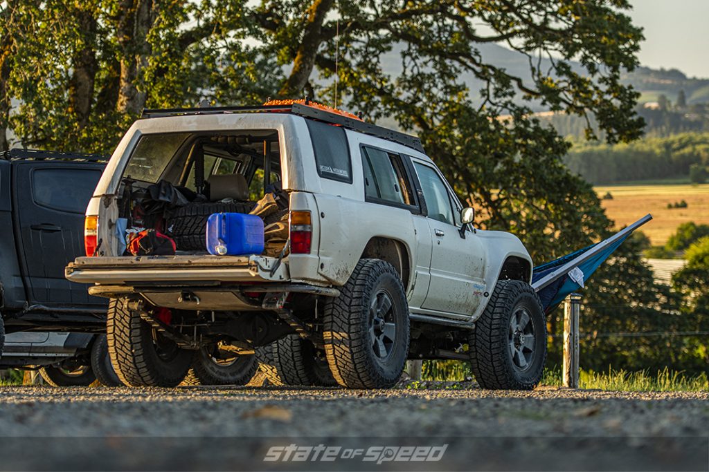 white Toyota pickup overlander in Oregon