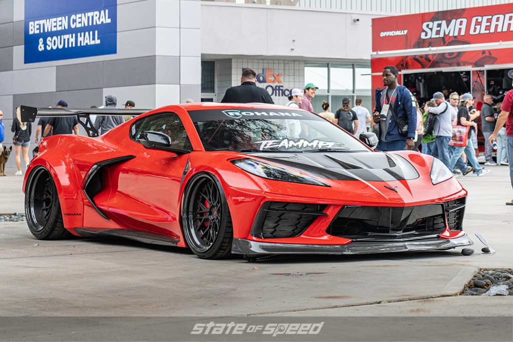 Red c8 corvette at SEMA 2022