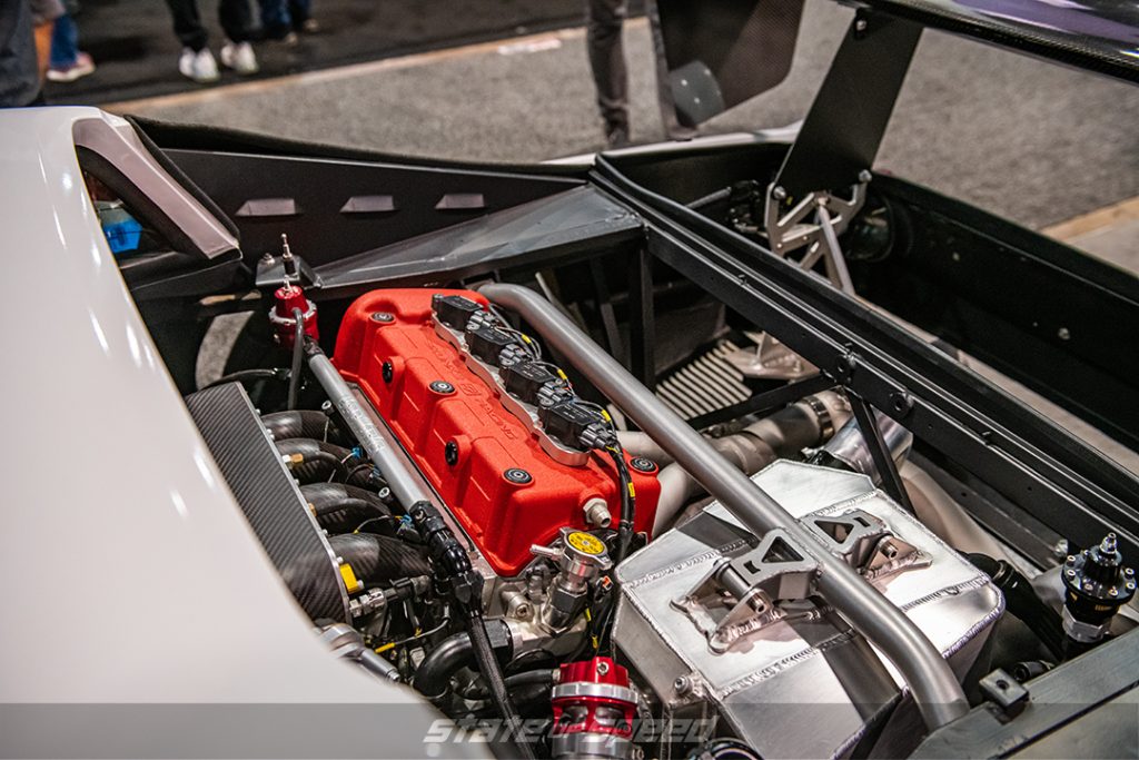 Engine of White Ferrari 288 GTO at SEMA 2022