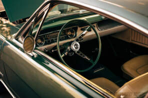 Close up cockpit shot of the Green 1965 Mustang Fastback 2+2