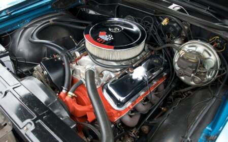 427 TurboJet 425 hp engine sitting in the 1969 Chevy Yenko Chevelle