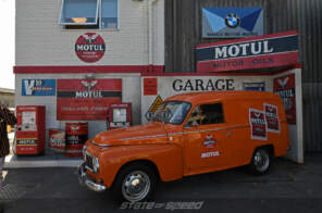 Motul display with vintage signage and materials