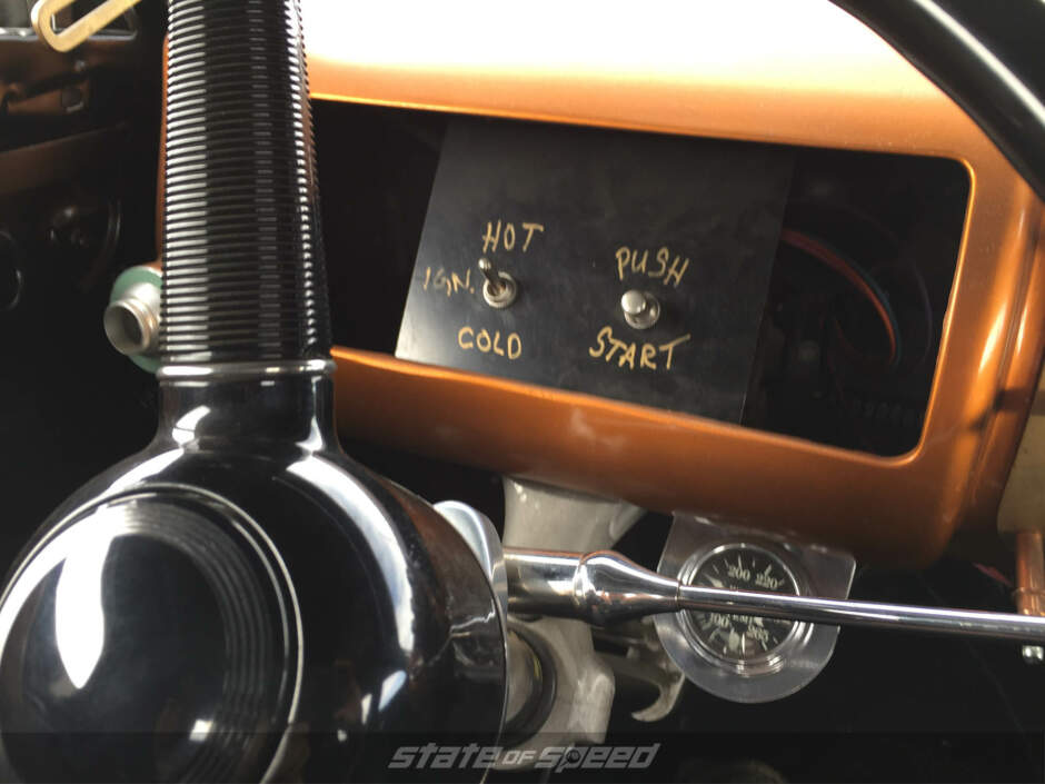 Gold painted dash in Billy Gibbons' Ford Coupe