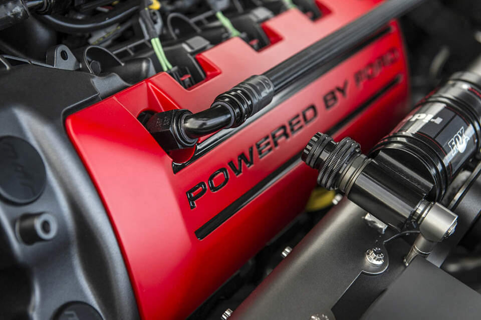 Closeup of the 5.2L Coyote engine