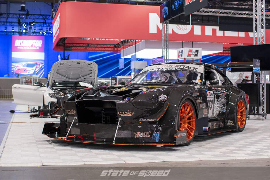 Carbon body 240z time attack build owned by Shawn Basset at the Holley Performance booth at SEMA 2019