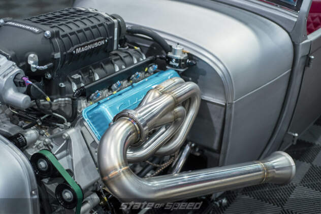 Custom piping on a Magnuson supercharged Chevy v8 hot rod