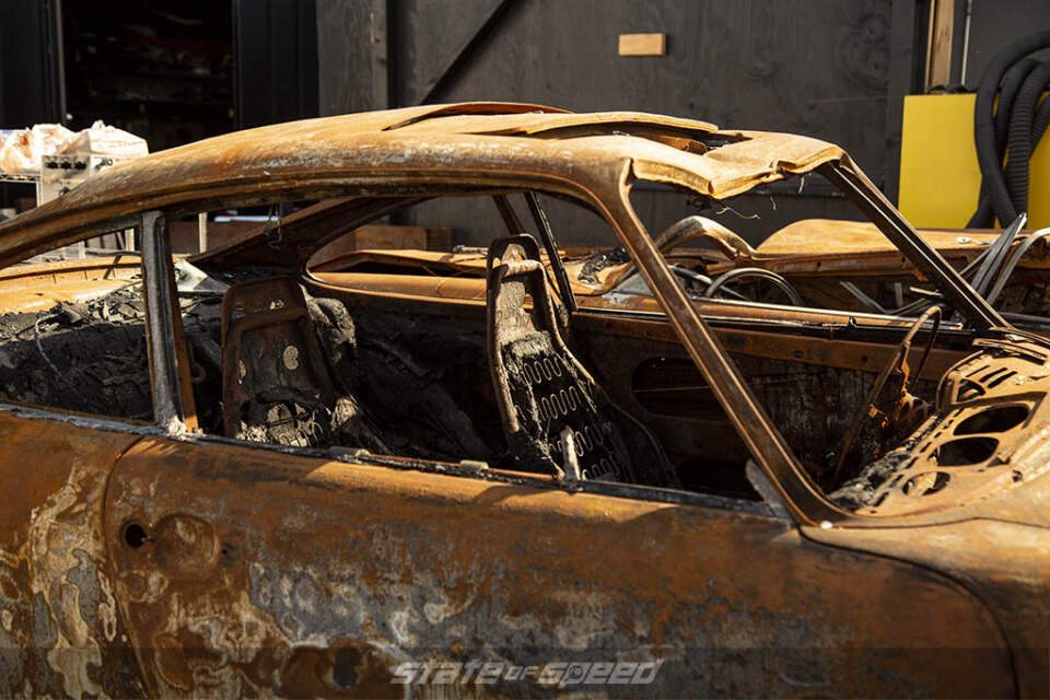 completely burnt Porsche at Benton