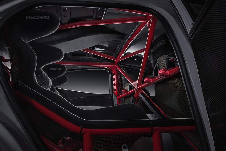 roll cage and Recaro seats in Mustang Mach-E 1400 prototype