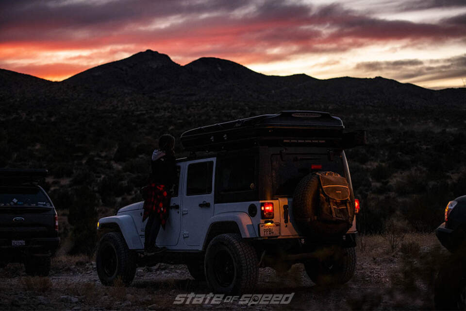 Jeep JK in arizona during sunset