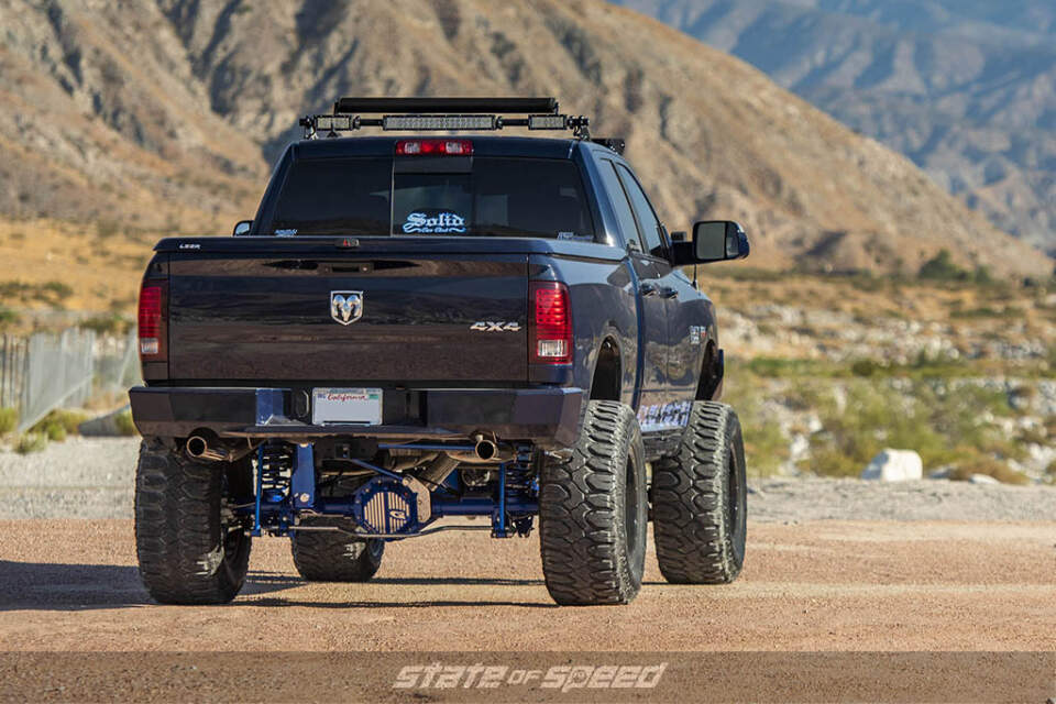 rear shot of ram 1500 lifted on milestar patagonia m/t tires