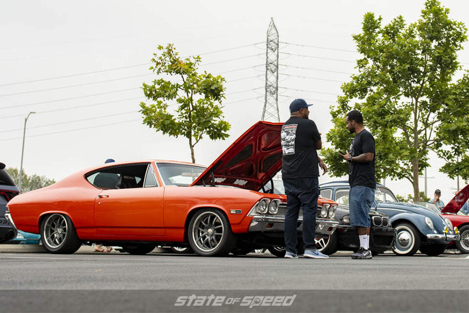 Orange Chevrolet muscle car at State of Speed Los Angeles LA