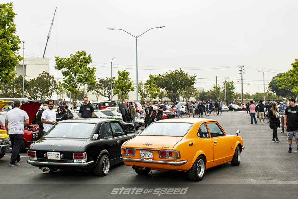 black Toyota Corolla E20 and Orange Toyota Trueno at State of Speed Los Angeles LA