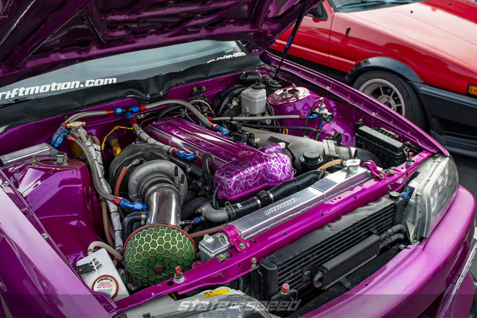 Pink Nissan 240sx 2JZ engine at state of speed Los Angeles LA