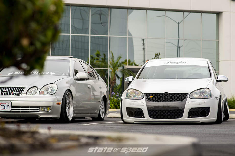 Grey Toyota and White Volkswagen Golf at State of Speed Los Angeles LA