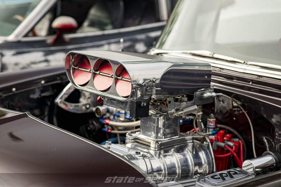 Muscle car engine close up at state of speed Los Angeles LA car meet