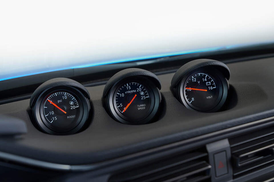 dash gauges for boost, turbo speed, and voltage in new nissan